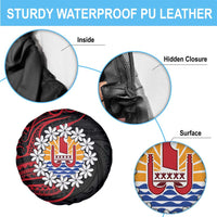 Tahitian Coat Of Arm and Tiare Flower Spare Tire Cover Polynesian Tribal Tattoo LT9 - Polynesian Pride