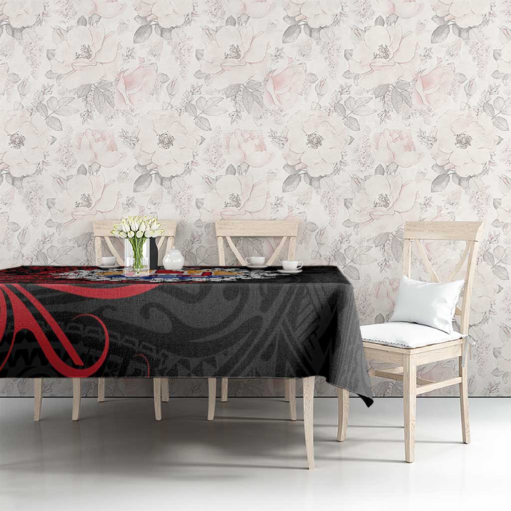 Tahitian Coat Of Arm and Tiare Flower Tablecloth Polynesian Tribal Tattoo