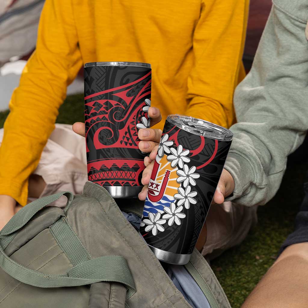 Tahitian Coat Of Arm and Tiare Flower Tumbler Cup Polynesian Tribal Tattoo LT9 - Polynesian Pride