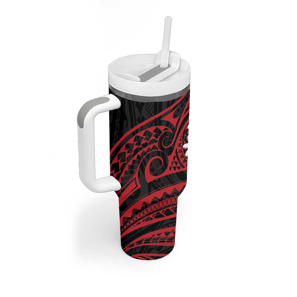 Tahitian Coat Of Arm and Tiare Flower Tumbler With Handle Polynesian Tribal Tattoo LT9 - Polynesian Pride