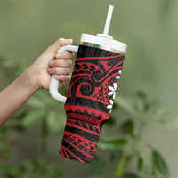 Tahitian Coat Of Arm and Tiare Flower Tumbler With Handle Polynesian Tribal Tattoo LT9 - Polynesian Pride