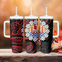 Tahitian Coat Of Arm and Tiare Flower Tumbler With Handle Polynesian Tribal Tattoo LT9 - Polynesian Pride