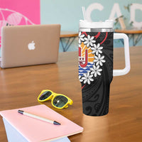 Tahitian Coat Of Arm and Tiare Flower Tumbler With Handle Polynesian Tribal Tattoo LT9 - Polynesian Pride
