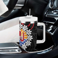 Tahitian Coat Of Arm and Tiare Flower Tumbler With Handle Polynesian Tribal Tattoo LT9 - Polynesian Pride