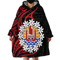 Tahitian Coat Of Arm and Tiare Flower Wearable Blanket Hoodie Polynesian Tribal Tattoo LT9 - Polynesian Pride