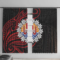 Tahitian Coat Of Arm and Tiare Flower Window Curtain Polynesian Tribal Tattoo LT9 With Hooks Black - Polynesian Pride