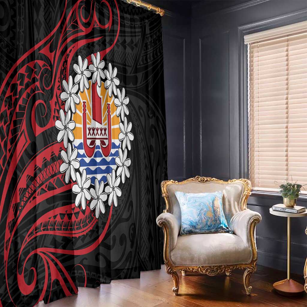 Tahitian Coat Of Arm and Tiare Flower Window Curtain Polynesian Tribal Tattoo LT9 - Polynesian Pride