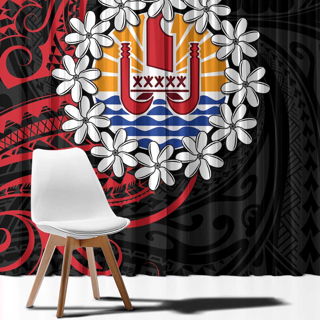 Tahitian Coat Of Arm and Tiare Flower Window Curtain Polynesian Tribal Tattoo LT9 - Polynesian Pride