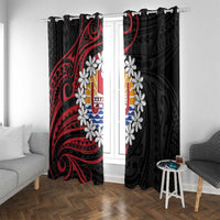 Tahitian Coat Of Arm and Tiare Flower Window Curtain Polynesian Tribal Tattoo LT9 With Grommets Black - Polynesian Pride