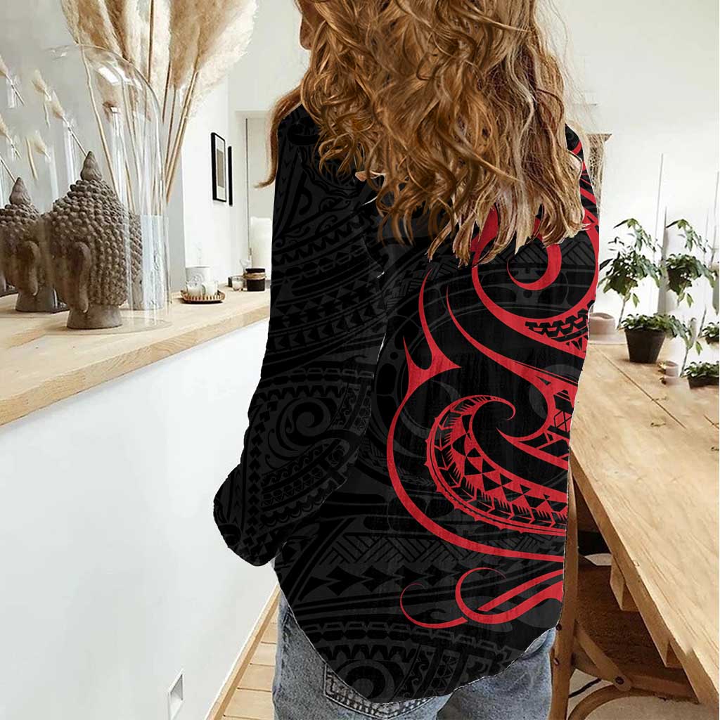 Tahitian Coat Of Arm and Tiare Flower Women Casual Shirt Polynesian Tribal Tattoo LT9 - Polynesian Pride