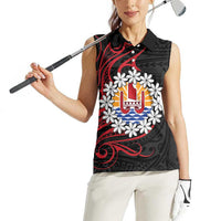 Tahitian Coat Of Arm and Tiare Flower Women Sleeveless Polo Shirt Polynesian Tribal Tattoo LT9 - Polynesian Pride