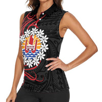 Tahitian Coat Of Arm and Tiare Flower Women Sleeveless Polo Shirt Polynesian Tribal Tattoo LT9 - Polynesian Pride