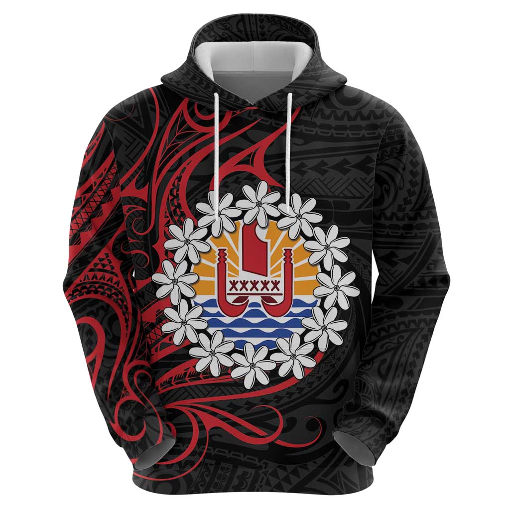 Tahitian Coat Of Arm and Tiare Flower Zip Hoodie Polynesian Tribal Tattoo LT9 - Polynesian Pride