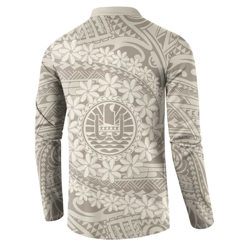 Tahitian Tiare Flower Button Sweatshirt Beige Polynesian Pattern