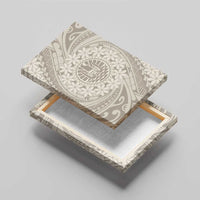 Tahitian Tiare Flower Canvas Wall Art Beige Polynesian Pattern