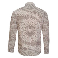 Tahitian Tiare Flower Family Matching Long Sleeve Bodycon Dress and Hawaiian Shirt Beige Polynesian Pattern LT9 - Polynesian Pride