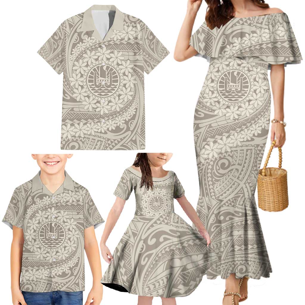 Tahitian Tiare Flower Family Matching Mermaid Dress and Hawaiian Shirt Beige Polynesian Pattern LT9 - Polynesian Pride