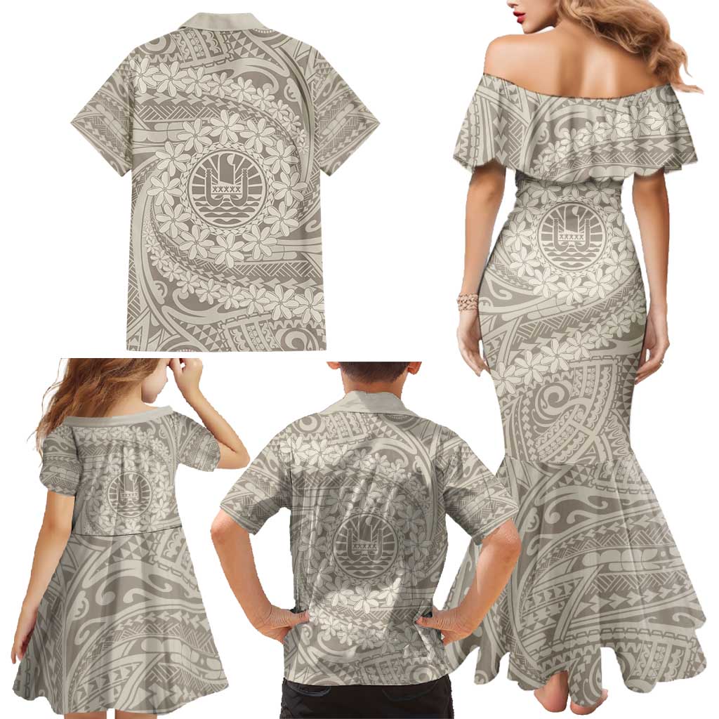 Tahitian Tiare Flower Family Matching Mermaid Dress and Hawaiian Shirt Beige Polynesian Pattern LT9 - Polynesian Pride