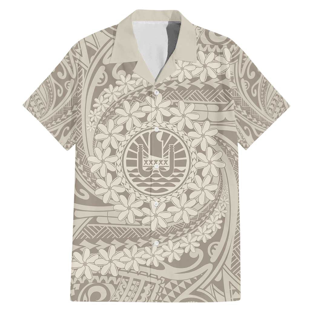Tahitian Tiare Flower Family Matching Mermaid Dress and Hawaiian Shirt Beige Polynesian Pattern LT9 Dad's Shirt - Short Sleeve Beige - Polynesian Pride