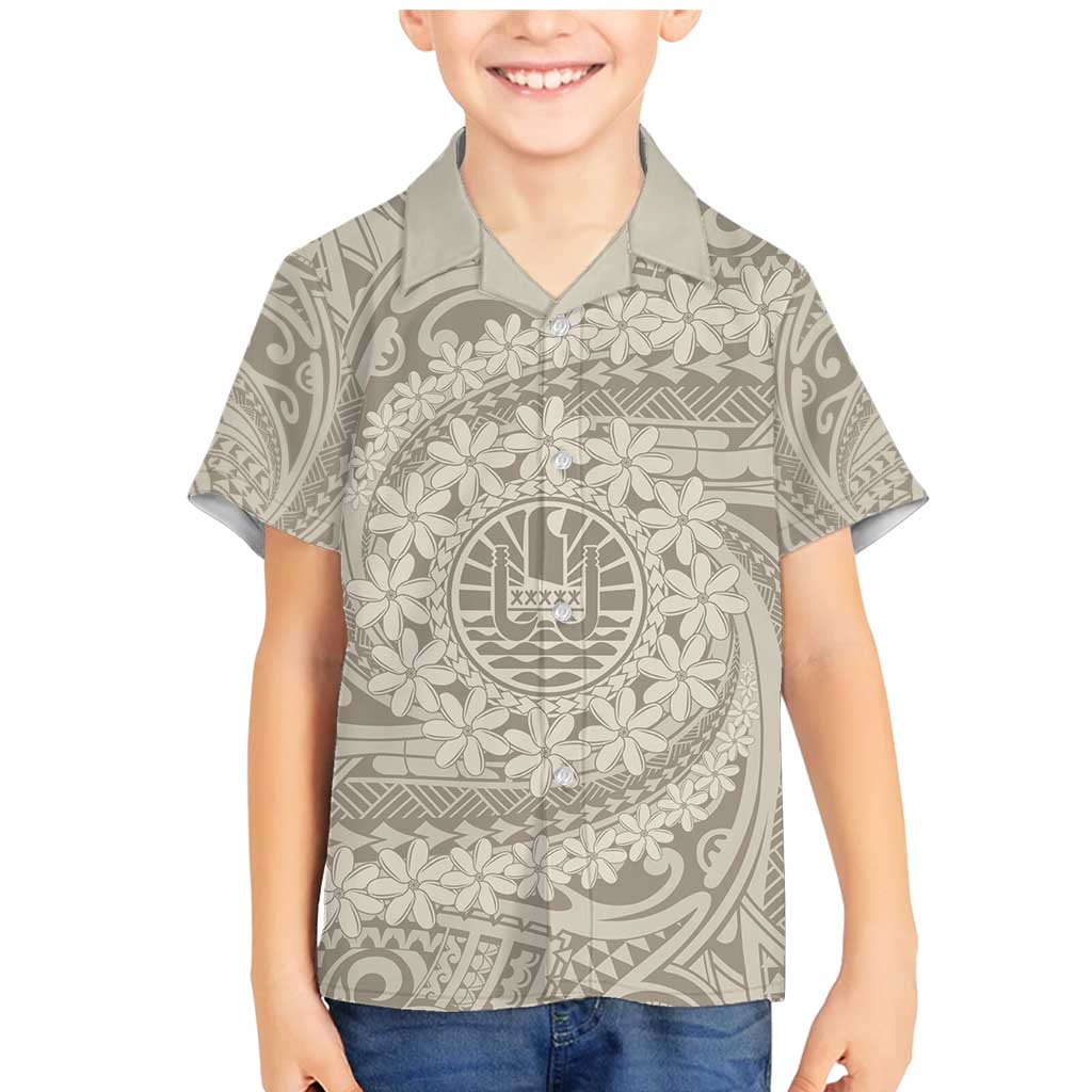 Tahitian Tiare Flower Family Matching Mermaid Dress and Hawaiian Shirt Beige Polynesian Pattern LT9 Son's Shirt Beige - Polynesian Pride