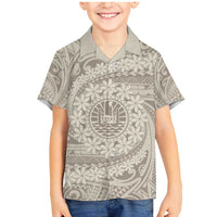 Tahitian Tiare Flower Family Matching Mermaid Dress and Hawaiian Shirt Beige Polynesian Pattern LT9 Son's Shirt Beige - Polynesian Pride
