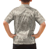 Tahitian Tiare Flower Family Matching Off The Shoulder Long Sleeve Dress and Hawaiian Shirt Beige Polynesian Pattern LT9 - Polynesian Pride