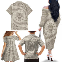 Tahitian Tiare Flower Family Matching Off The Shoulder Long Sleeve Dress and Hawaiian Shirt Beige Polynesian Pattern LT9 - Polynesian Pride