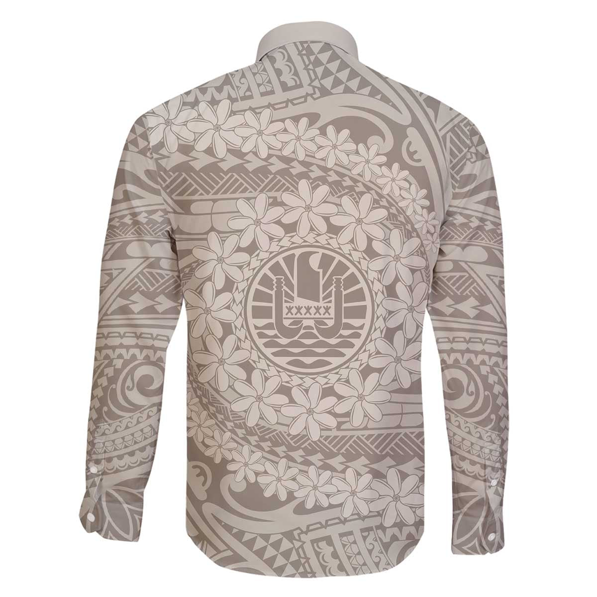Tahitian Tiare Flower Family Matching Off The Shoulder Long Sleeve Dress and Hawaiian Shirt Beige Polynesian Pattern LT9 - Polynesian Pride