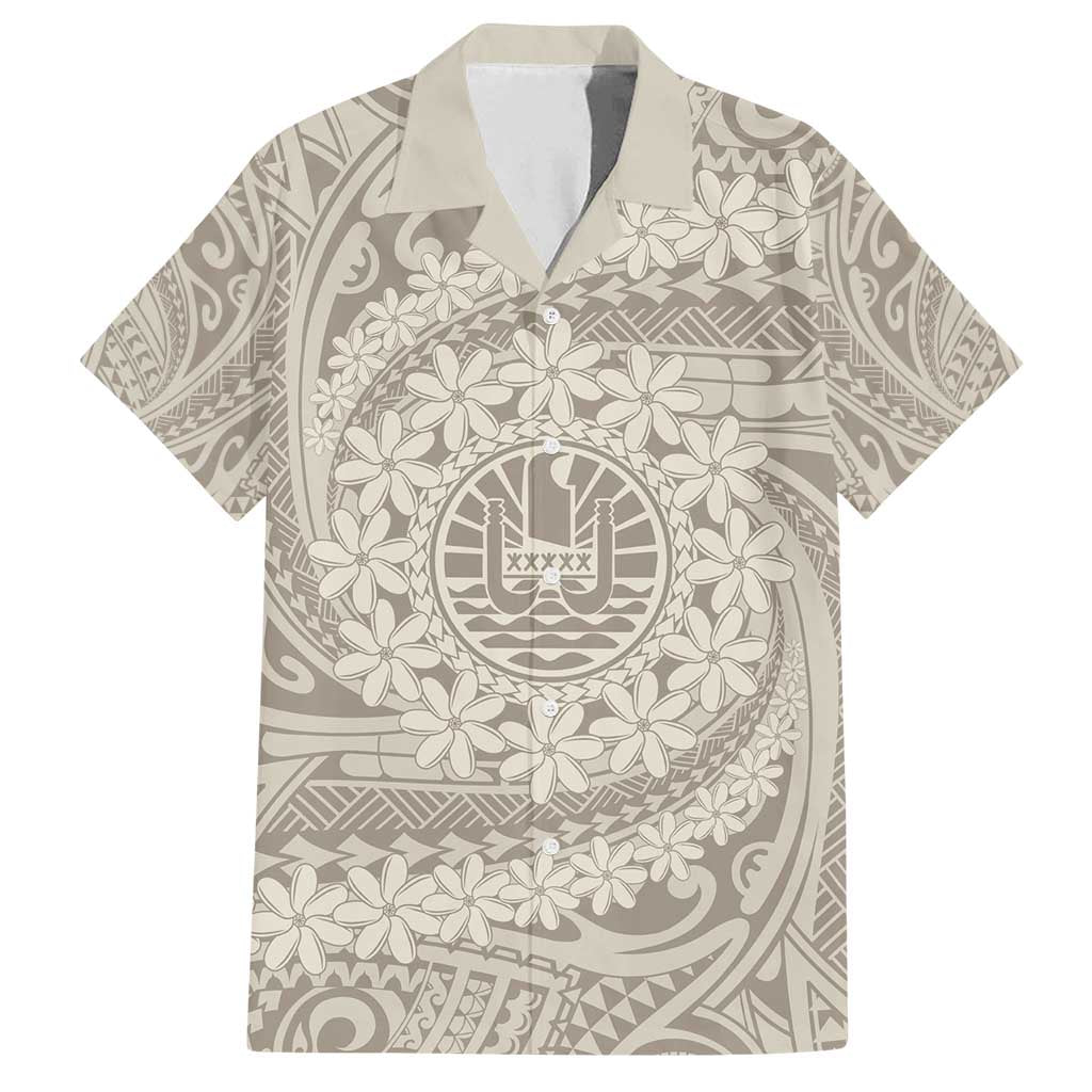 Tahitian Tiare Flower Family Matching Off Shoulder Maxi Dress and Hawaiian Shirt Beige Polynesian Pattern LT9 Dad's Shirt - Short Sleeve Beige - Polynesian Pride