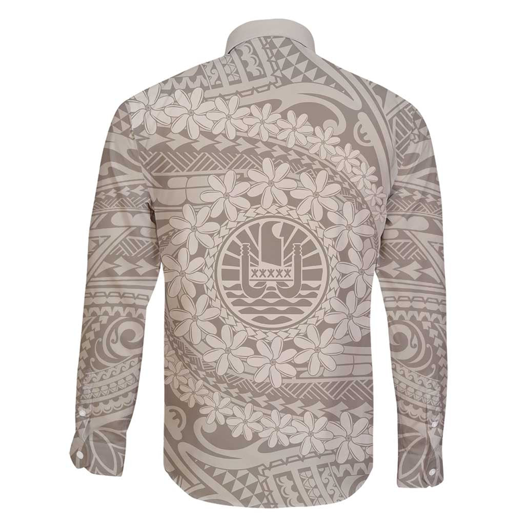 Tahitian Tiare Flower Family Matching Off Shoulder Maxi Dress and Hawaiian Shirt Beige Polynesian Pattern LT9 - Polynesian Pride