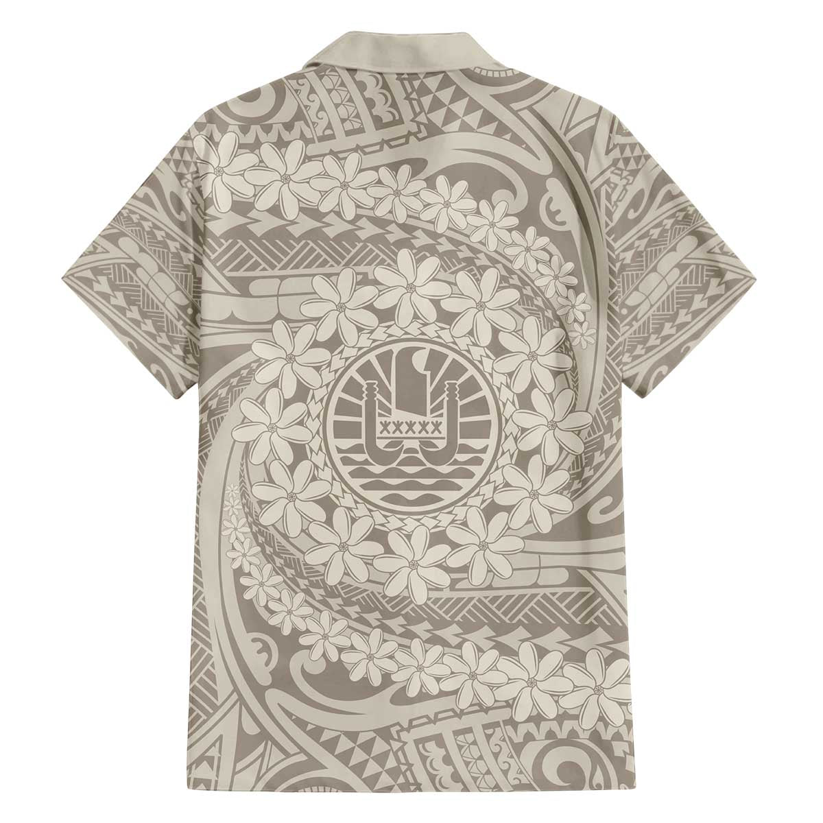 Tahitian Tiare Flower Family Matching Off Shoulder Short Dress and Hawaiian Shirt Beige Polynesian Pattern LT9 - Polynesian Pride
