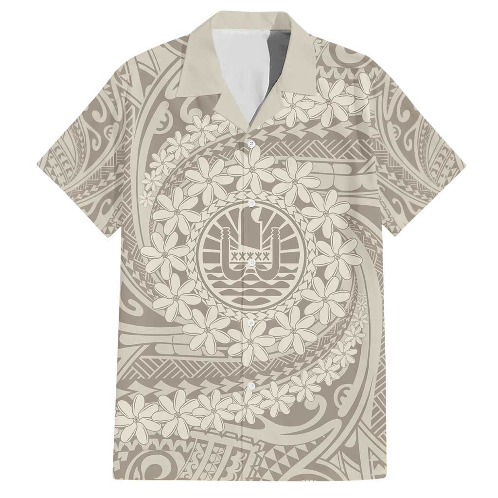 Tahitian Tiare Flower Family Matching Short Sleeve Bodycon Dress and Hawaiian Shirt Beige Polynesian Pattern LT9 Dad's Shirt - Short Sleeve Beige - Polynesian Pride