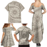 Tahitian Tiare Flower Family Matching Summer Maxi Dress and Hawaiian Shirt Beige Polynesian Pattern LT9 - Polynesian Pride