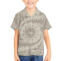 Tahitian Tiare Flower Family Matching Summer Maxi Dress and Hawaiian Shirt Beige Polynesian Pattern LT9 Son's Shirt Beige - Polynesian Pride