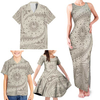 Tahitian Tiare Flower Family Matching Tank Maxi Dress and Hawaiian Shirt Beige Polynesian Pattern LT9 - Polynesian Pride