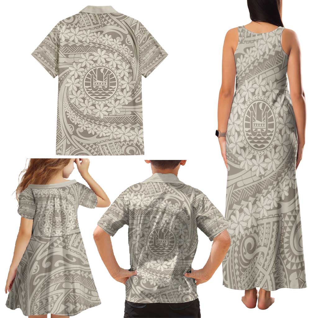 Tahitian Tiare Flower Family Matching Tank Maxi Dress and Hawaiian Shirt Beige Polynesian Pattern LT9 - Polynesian Pride