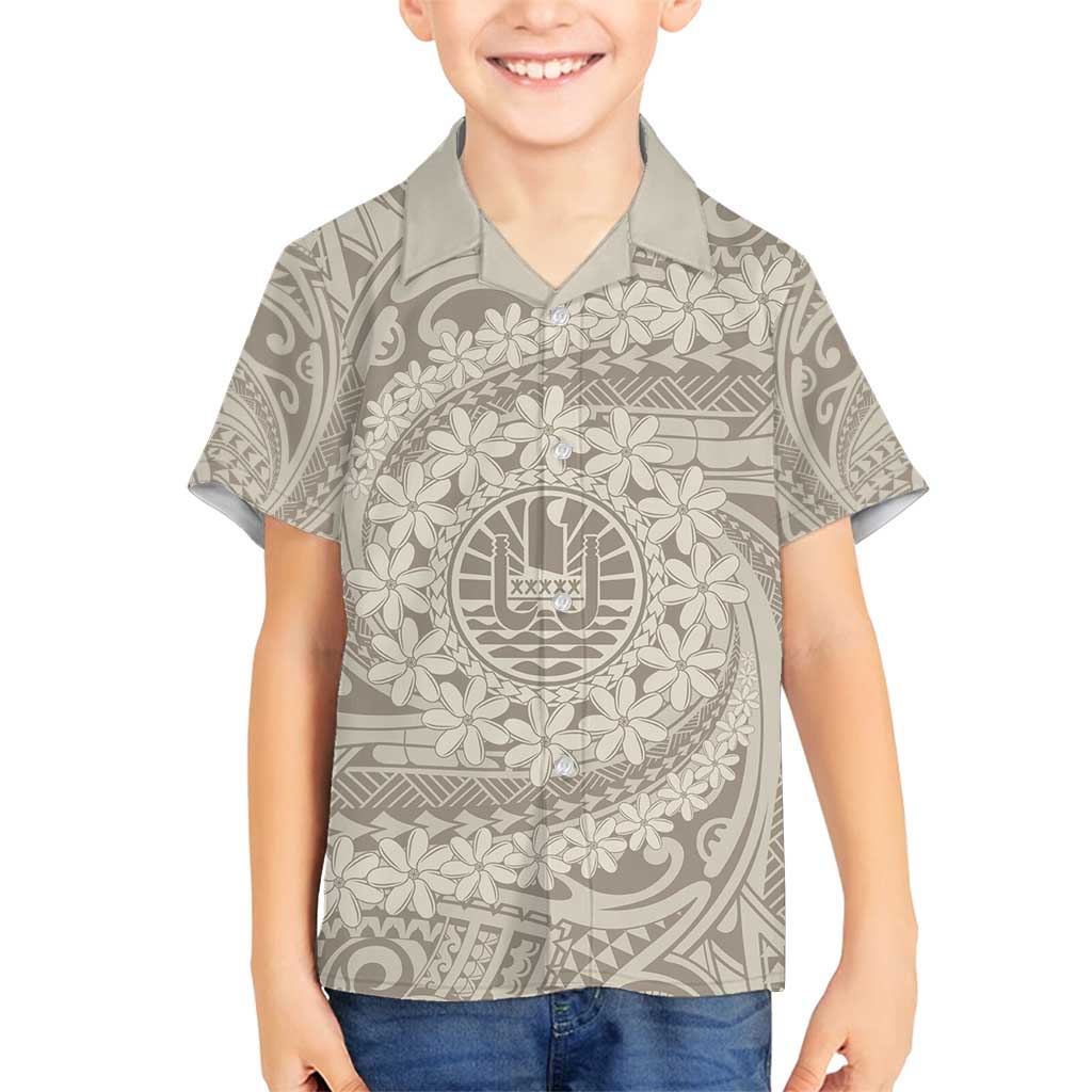 Tahitian Tiare Flower Family Matching Tank Maxi Dress and Hawaiian Shirt Beige Polynesian Pattern LT9 Son's Shirt Beige - Polynesian Pride
