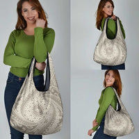 Tahitian Tiare Flower Grocery Bag Beige Polynesian Pattern