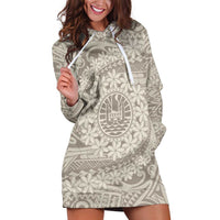 Tahitian Tiare Flower Hoodie Dress Beige Polynesian Pattern LT9 Beige - Polynesian Pride