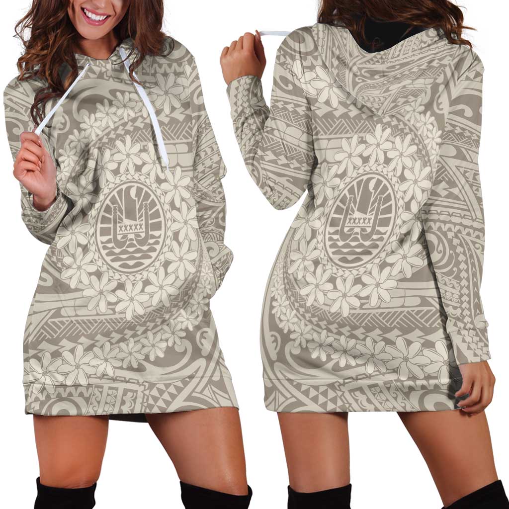 Tahitian Tiare Flower Hoodie Dress Beige Polynesian Pattern LT9 - Polynesian Pride