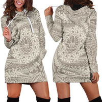 Tahitian Tiare Flower Hoodie Dress Beige Polynesian Pattern LT9 - Polynesian Pride