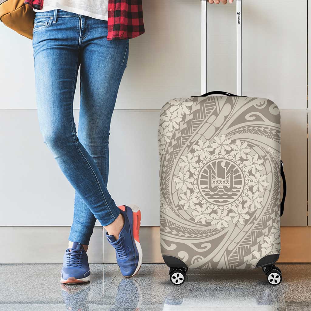 Tahitian Tiare Flower Luggage Cover Beige Polynesian Pattern