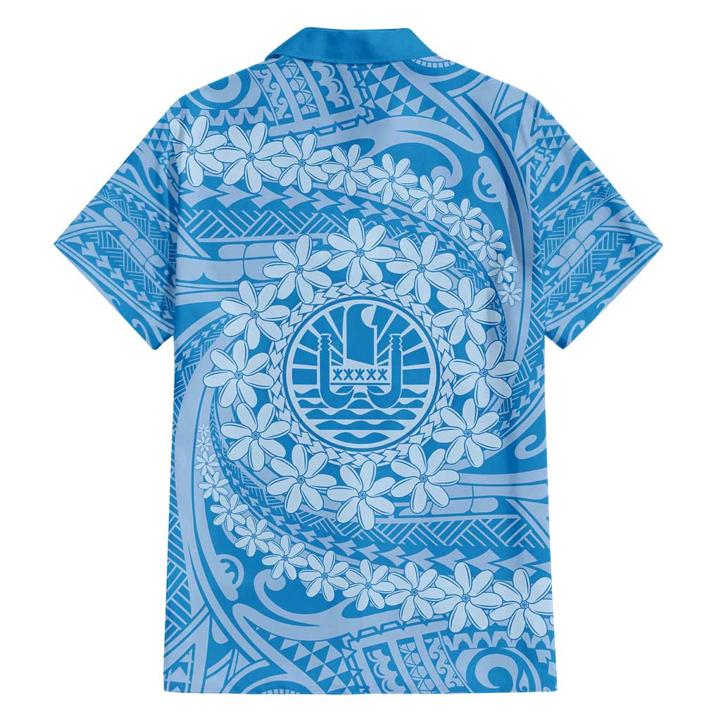 Tahitian Tiare Flower Family Matching Long Sleeve Bodycon Dress and Hawaiian Shirt Blue Polynesian Pattern LT9 - Polynesian Pride