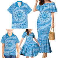 Tahitian Tiare Flower Family Matching Mermaid Dress and Hawaiian Shirt Blue Polynesian Pattern LT9 - Polynesian Pride