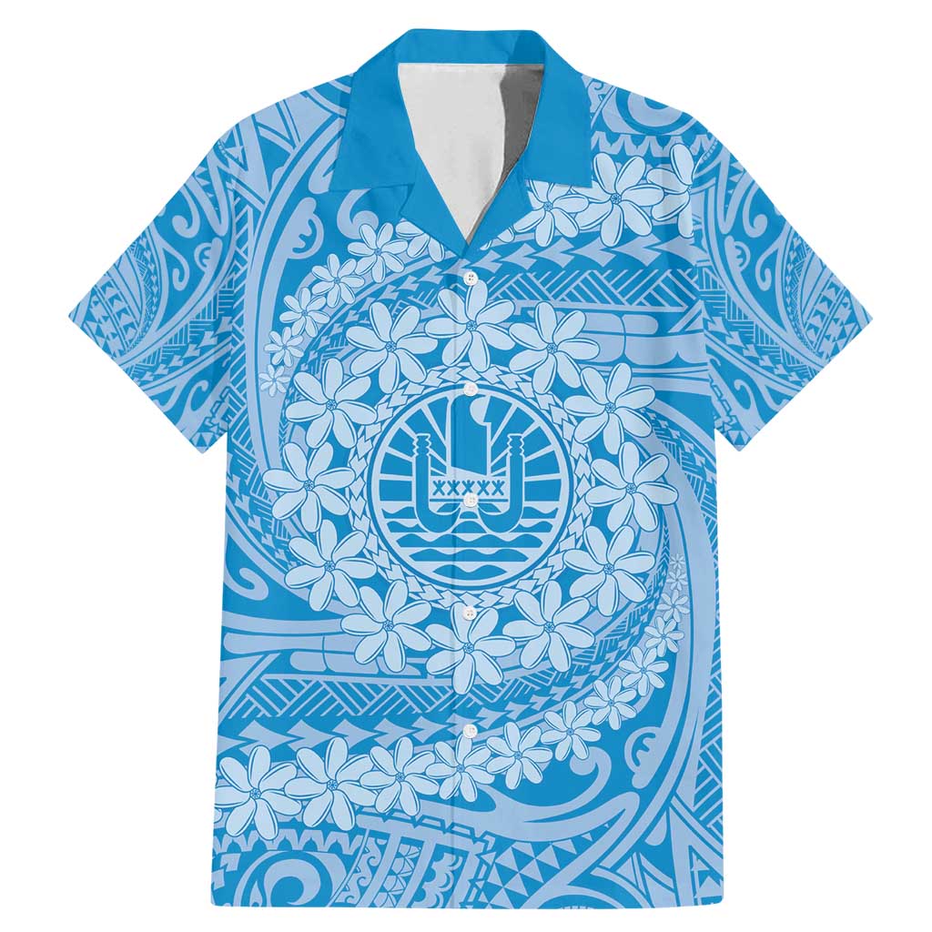 Tahitian Tiare Flower Family Matching Mermaid Dress and Hawaiian Shirt Blue Polynesian Pattern LT9 Dad's Shirt - Short Sleeve Blue - Polynesian Pride