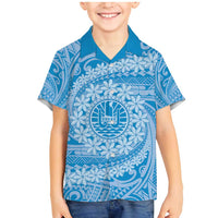 Tahitian Tiare Flower Family Matching Mermaid Dress and Hawaiian Shirt Blue Polynesian Pattern LT9 Son's Shirt Blue - Polynesian Pride