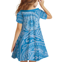 Tahitian Tiare Flower Family Matching Short Sleeve Bodycon Dress and Hawaiian Shirt Blue Polynesian Pattern LT9 - Polynesian Pride