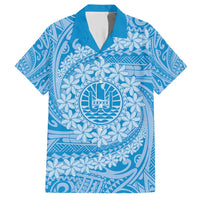 Tahitian Tiare Flower Family Matching Short Sleeve Bodycon Dress and Hawaiian Shirt Blue Polynesian Pattern LT9 Dad's Shirt - Short Sleeve Blue - Polynesian Pride