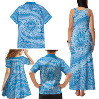 Tahitian Tiare Flower Family Matching Tank Maxi Dress and Hawaiian Shirt Blue Polynesian Pattern LT9 - Polynesian Pride