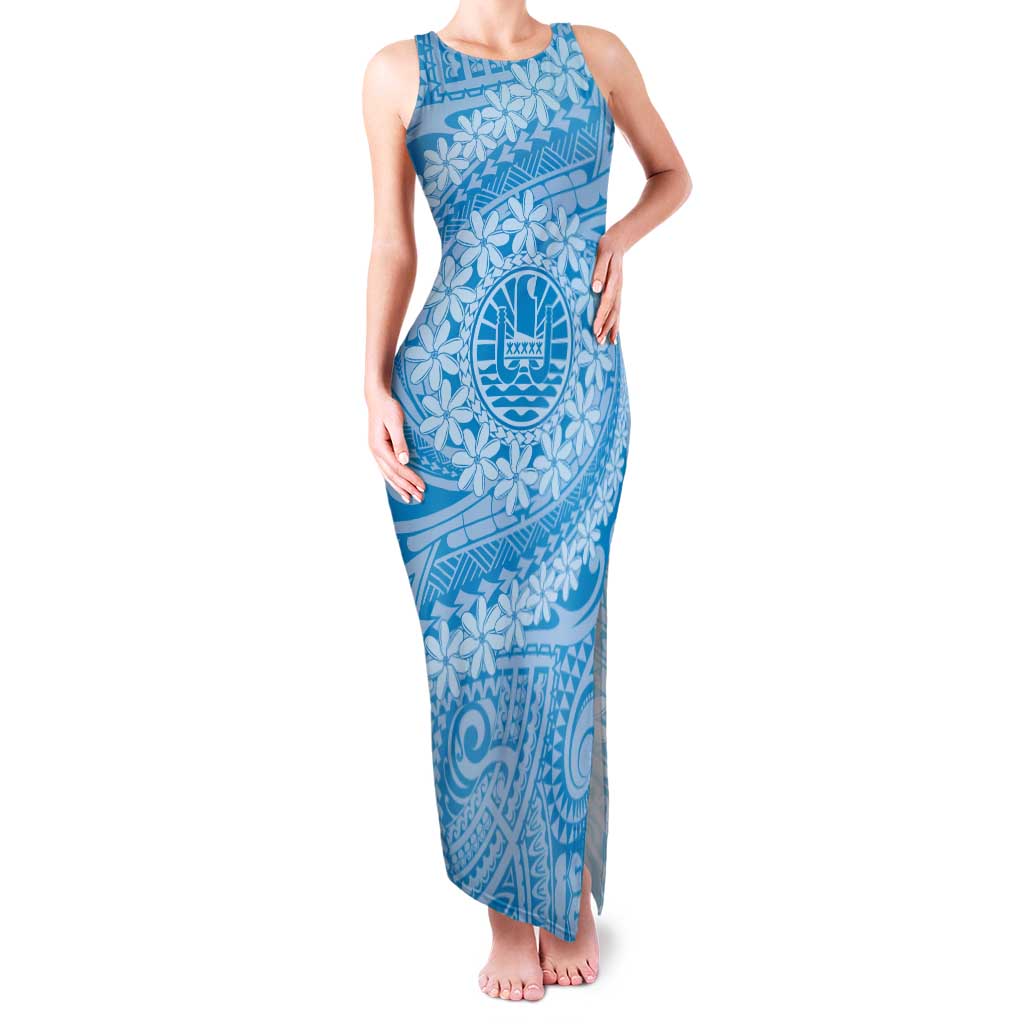 Tahitian Tiare Flower Family Matching Tank Maxi Dress and Hawaiian Shirt Blue Polynesian Pattern LT9 Mom's Dress Blue - Polynesian Pride